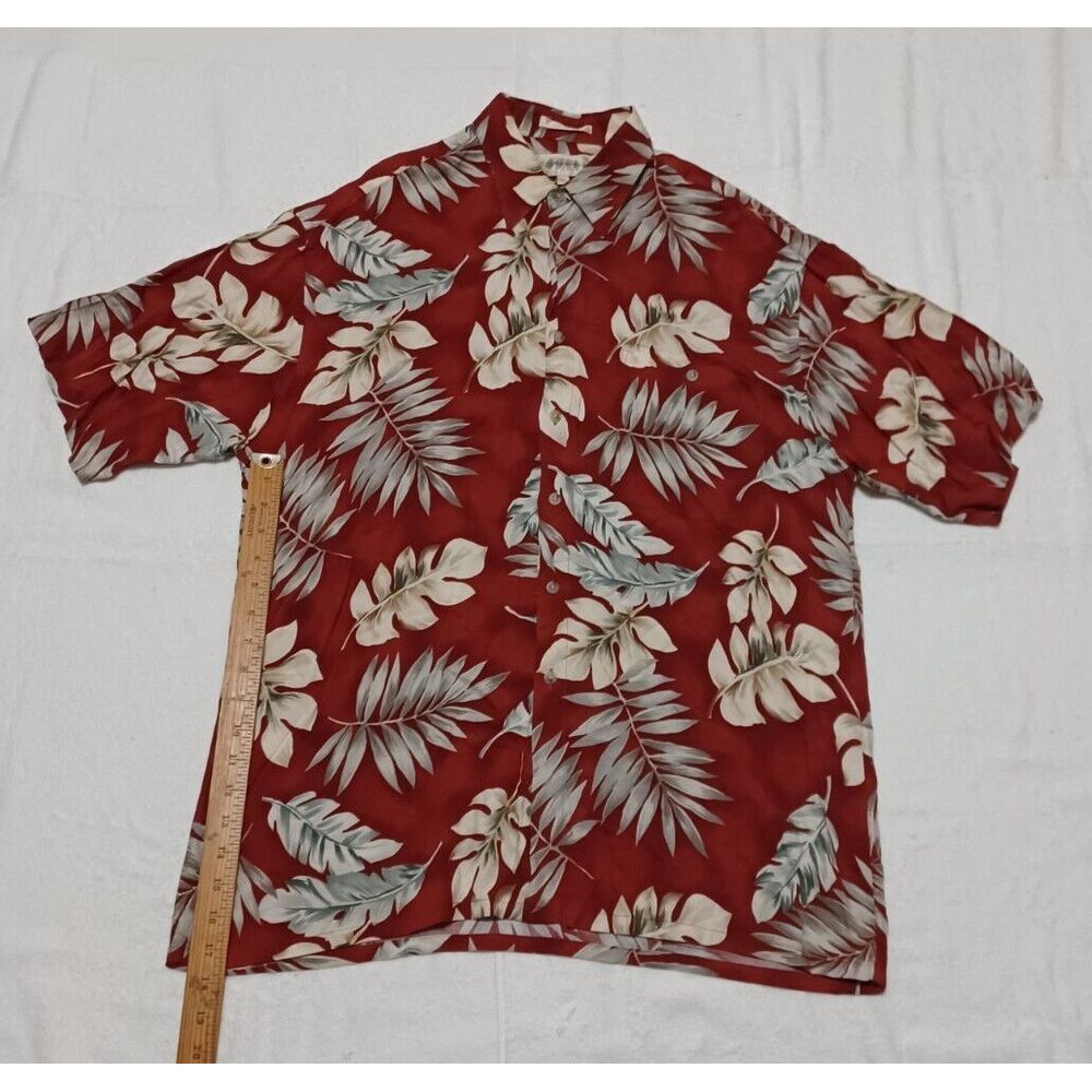 Campia Moda Mens Large Red‎ Palm Leaf Tropical Hawaiian Button Down Shirt L